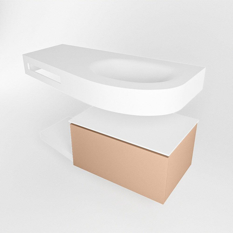 MONDIAZ RIVA Badkamermeubelset - 100x50x30cm - 1 lade - MDF Rosee mat - push to open - 1 kraangat - wasbak rechts - solid surface talc SW702333