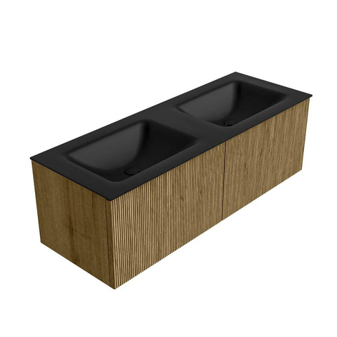Mondiaz KURVE Ensemble de meuble de salle de bains - 130x46x40cm - 2 tiroirs - vasque solid surface - double - sans trou de robinet - Dusk SW1414850
