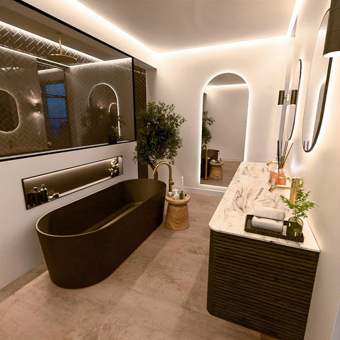 Mondiaz CIRO-DLUX Ensemble de meubles de salle de bains - 190x45x50cm - Plan-vasque solid surface Glace - 2 vasques double - 2 trous de robinet - 4 tiroirs - Shadow SW1532244