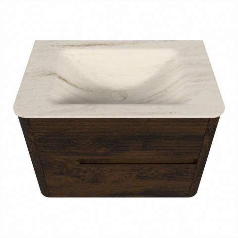 Mondiaz CIRO-DLUX Badkamermeubelset - 70x45x50cm - Solid surface wastafel Meli - 1 wasbak Midden - 1 kraangat - 2 lades - Walnut SW1530452