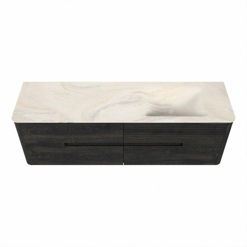Mondiaz CIRO-DLUX Ensemble de meubles de salle de bains - 160x45x50cm - Plan-vasque solid surface Ostra - 1 vasque à droite - sans trous de robinetterie - 4 tiroirs - Shadow SW1532302