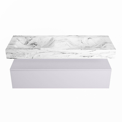 Mondiaz ALAN-DLUX Ensemble de meuble - 130cm - meuble Cale mat - 1 tiroir - Lavabo Cloud Glace suspendu - vasque Gauche et droite - 0 trous de robinet SW805755