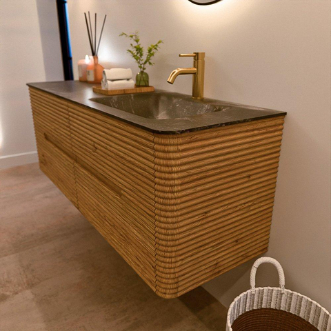 Mondiaz CIRO-DLUX Badkamermeubelset - 140x45x50cm - Solid surface wastafel Lava - 1 wasbak Rechts - 1 kraangat - 4 lades - Oak SW1531096