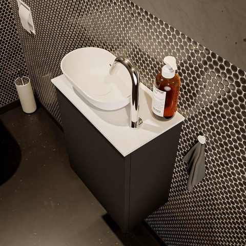 Mondiaz Fowy Meuble de toilette - 40x50x23cm - urban mat - 1 trou de robinet - lavabo à gauche - 1 porte - solid surface - plan MDF - lavabo : Blanc / Noir SW760831