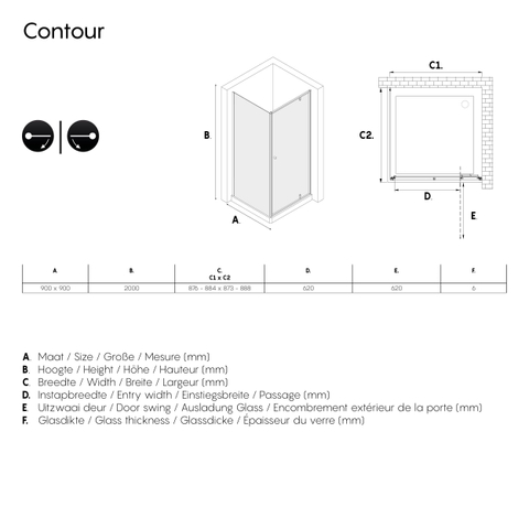 Sealskin Contour cabine de douche - 90x90x200cm - 6 mm - verre de sécurité transparent - noir mat SW296197
