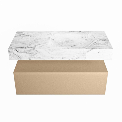 Mondiaz ALAN-DLUX Ensemble de meuble - 100cm - meuble Oro mat - 1 tiroir - Lavabo Cloud Glace suspendu - vasque Droite - 0 trous de robinet SW805995