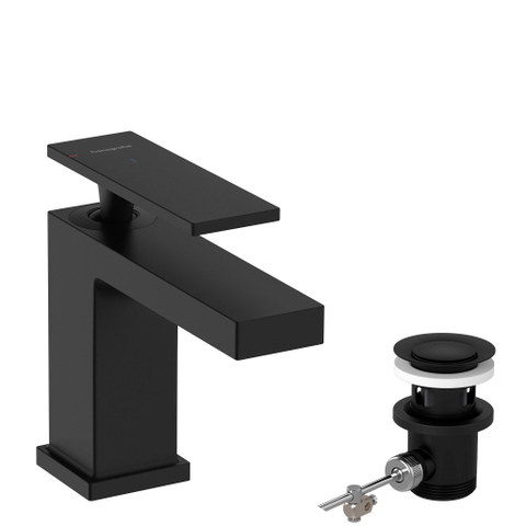 Hansgrohe Tecturis E Eengreeps wastafelkraan - 80 - coolstart - met PopUp - trekwaste - mat zwart SW918485