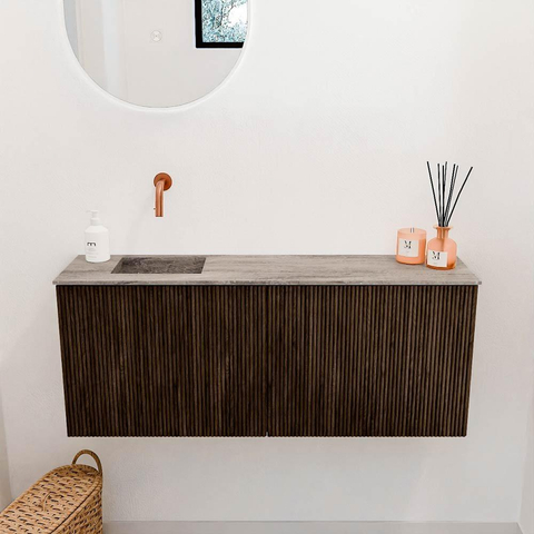 Mondiaz JOYA-DLUX 100cm toiletmeubel - kleur Walnut - Wastafel FAYE positie Links Zonder kraangat kleur Oza. SW1424569
