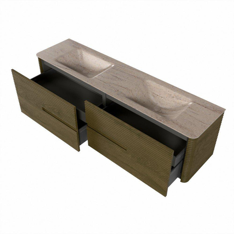 Mondiaz CIRO-DLUX Ensemble de meubles de salle de bains - 180x45x50cm - Plan-vasque solid surface Saba - 2 vasques Double - sans trous de robinetterie - 4 tiroirs - Dusk SW1533364