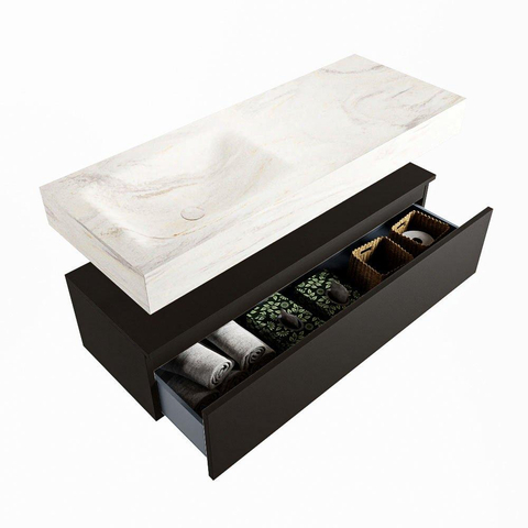 Mondiaz ALAN-DLUX Ensemble de meuble - 120cm - meuble Urban mat - 1 tiroir - Lavabo Cloud Ostra suspendu - vasque Gauche - 1 trou de robinet SW807544