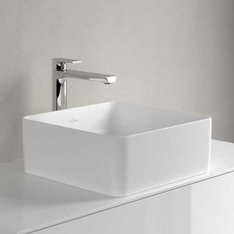 Villeroy & Boch Collaro opzetwastafel vierkant - 38x38cm - zonder overloop - zonder kraangat CeramicPlus - Stone White (mat wit) SW336078