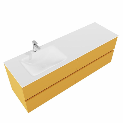MONDIAZ VICA Ensemble de meuble salle de bain - 150cm - 4 tiroirs - lavabo Cloud gauche - 1 trou de robinet - solid surface ocre SW411058