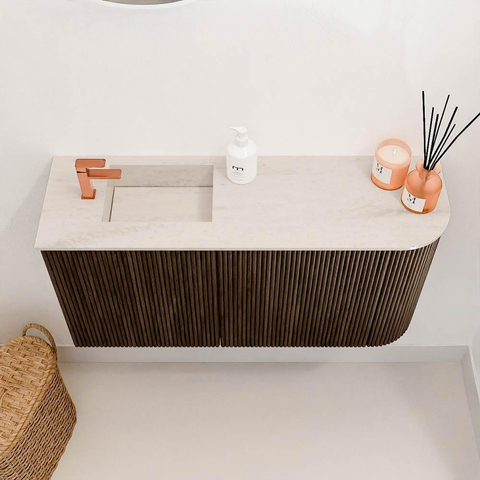 Mondiaz JOYA-DLUX 81.6cm toiletmeubel - ronding rechts kleur Walnut - Wastafel FAYE positie Links 1 kraangat kleur Meli. SW1424430