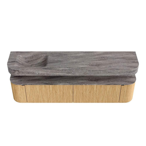 MONDIAZ THOR-DLUX Meuble de salle de bains - 200cm - arrondi gauche + droite - couleur Oak - 2 tiroirs et 2 portes - Vasque suspendue CLOUD Gauche 1 trou de robinet couleur Oza SW1467184