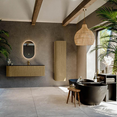 Mondiaz KURVE Ensemble de meubles de salle de bains - 145x46x40cm - 1 tiroir - 1 porte - lavabo solid surface - droit - 1 trou de robinet - Dusk SW1414815