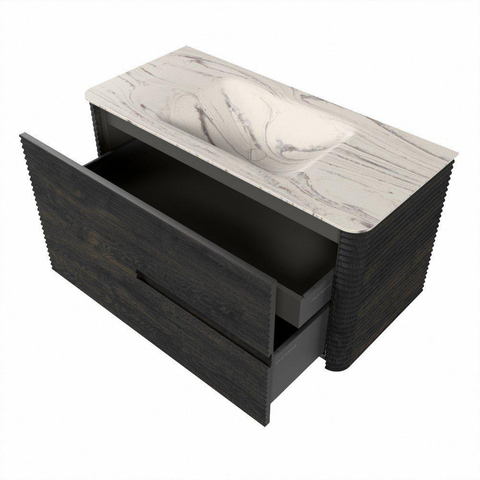 Mondiaz CIRO-DLUX Badkamermeubelset - 100x45x50cm - Solid surface wastafel Nata - 1 wasbak Midden - zonder kraangaten - 2 lades - Shadow SW1532561