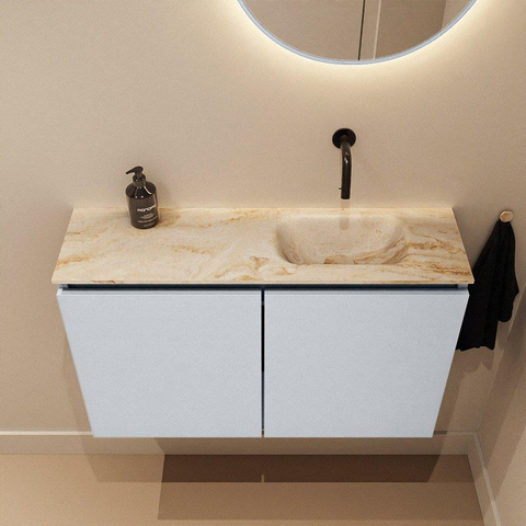 MONDIAZ TURE-DLUX 80cm meuble de toilettes Clay. EDEN lavabo Frappe position à droite. Sans trou de robinet. SW1102708
