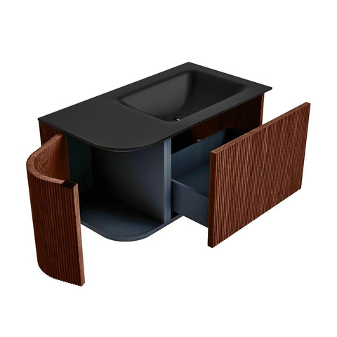 Mondiaz KURVE Badkamermeubelset - 85x46x40cm - 1 lade - 1 deur - wastafel solid surface - rechts - zonder kraangat - Ruby SW1415400