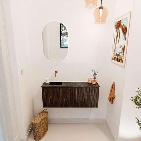 Mondiaz JOYA-DLUX 100cm meuble de salle de bains WC - couleur Walnut - Vasque FAYE position Gauche Sans trou de robinet couleur Lava. SW1422459