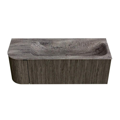 MONDIAZ KURVE-DLUX 125cm badmeubel ronding Links kleur Shadow met 1 lade en 1 deur. Wastafel BIG MEDIUM Rechts zonder kraangat Oza. SW1432892
