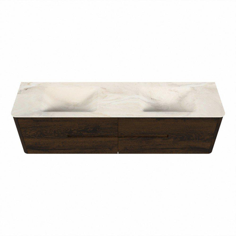Mondiaz CIRO-DLUX Badkamermeubelset - 180x45x50cm - Solid surface wastafel Ostra - 2 wasbak Dubbel - zonder kraangaten - 4 lades - Walnut SW1530387