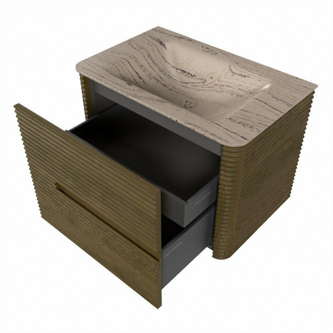 Mondiaz CIRO-DLUX Ensemble de meubles de salle de bains - 70x45x50cm - vasque solid surface Arena - 1 bassin au milieu - sans trous de robinet - 2 tiroirs - Dusk SW1533461