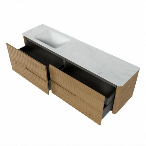 Mondiaz CIRO-DLUX Ensemble de meubles de salle de bains - 180x45x50cm - lavabo Solid surface Opalo - 1 vasque à gauche - sans trous de robinet - 4 tiroirs - Chêne SW1531042