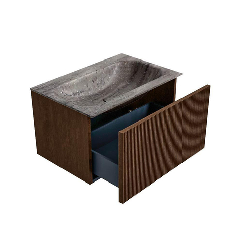 MONDIAZ KURVE-DLUX 70cm badmeubel kleur Walnut met 1 lade en 0 deuren. Wastafel BIG SMALL Midden 1 kraangat Oza. SW1432715