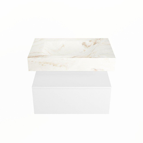 Mondiaz ALAN-DLUX Ensemble de meuble - 70cm - meuble Talc mat - 1 tiroir - Lavabo Cloud Frappe suspendu - vasque Centre - 0 trous de robinet SW804770