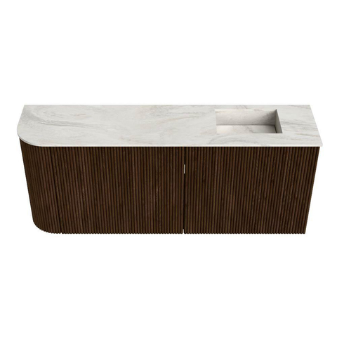 Mondiaz JOYA-DLUX Meuble de toilette 101.6cm - arrondi gauche couleur Noyer - Vasque FAYE position Droite 1 trou de robinet couleur Ostra. SW1422680
