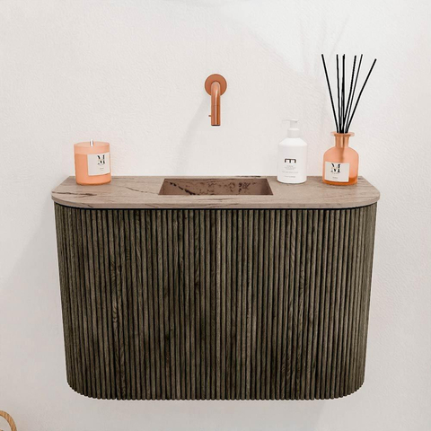 Mondiaz JOYA-DLUX Meuble de toilettes 63,2 cm - arrondi à gauche et à droite couleur Shadow - Lavabo FAYE position Centrale Sans trou de robinet couleur Arena. SW1424844