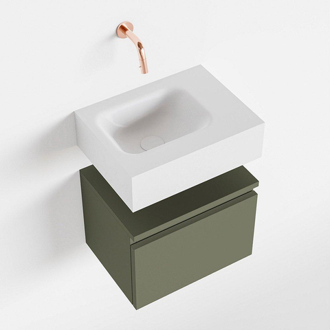 MONDIAZ ANDOR Toiletmeubel 40x30x30cm met 0 kraangaten 1 lades army mat Wastafel Lex links Solid Surface Wit SW474059