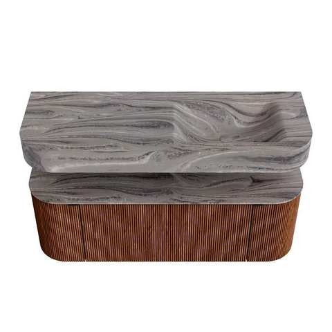 MONDIAZ THOR-DLUX 130cm meuble de salle de bains arrondi gauche + droite couleur Ruby avec 1 tiroir et 2 portes. Vasque suspendue CLOUD Droite sans trou de robinet couleur Sombra. SW1464154