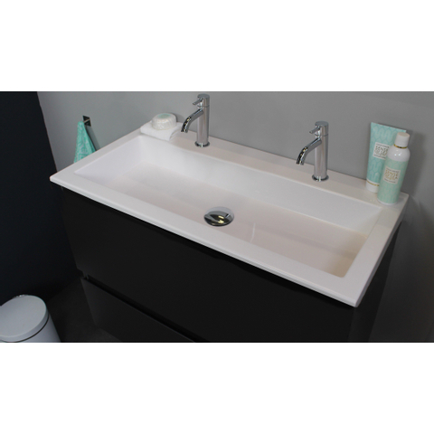 Basic Bella Meuble avec lavabo acrylique 100x55x46cm 2 trous de robinet Anthracite mat SW398123