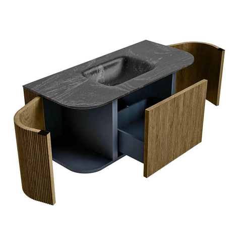 Mondiaz KURVE-DLUX Ensemble de meubles de salle de bains - 100x46x40cm - 1 tiroir - 2 portes - vasque solid surface - centrale - sans trou de robinet - Dusk SW1415226