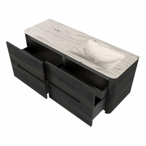 Mondiaz CIRO-DLUX Badkamermeubelset - 130x45x50cm - Solid surface wastafel Nata - 1 wasbak Rechts - 1 kraangat - 4 lades - Shadow SW1532622