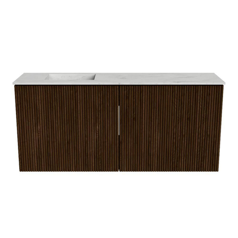 Mondiaz JOYA-DLUX 90cm meuble de salle de bains - couleur Walnut - Vasque FAYE position Gauche Sans trou de robinet couleur Opalo. SW1422525
