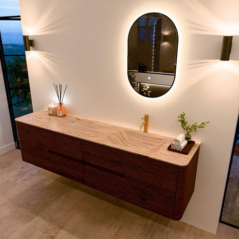 Mondiaz CIRO-DLUX Badkamermeubelset - 190x45x50cm - Solid surface wastafel Arena - 1 wasbak Rechts - 1 kraangat - 4 lades - Ruby SW1531731