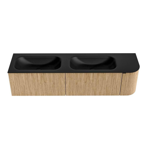 MONDIAZ KURVE 175cm meuble de salle de bains avec module 25 R couleur chêne avec 2 tiroirs et 1 porte. Lavabo BIG SMALL double / gauche sans trou de robinet Urban. SW1138466
