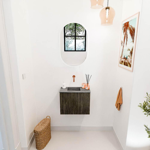 Mondiaz JOYA-DLUX 50cm toiletmeubel - kleur Shadow - Wastafel FAYE positie Links Zonder kraangat kleur Sombra. SW1425185