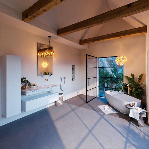 Mondiaz ALAN-DLUX Ensemble de meuble - 130cm - meuble Talc mat - 1 tiroir - Lavabo Cloud Glace suspendu - vasque Droite - 0 trous de robinet SW804899
