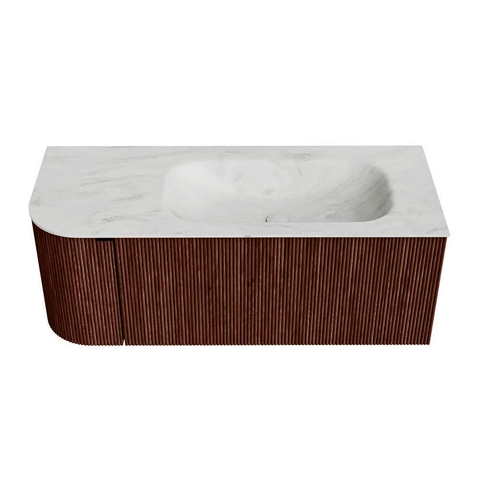 Mondiaz KURVE-DLUX Badkamermeubelset - 115x46x40cm - 1 lade - 1 deur - wastafel solid surface - rechts - 1 kraangat - Ruby SW1415746