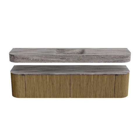 MONDIAZ THOR-DLUX Meuble de salle de bains 190cm arrondi gauche + droite couleur Dusk avec 2 tiroirs et 2 portes. Vasque suspendue CLOUD Milieu sans trou de robinet couleur Oza. SW1466810