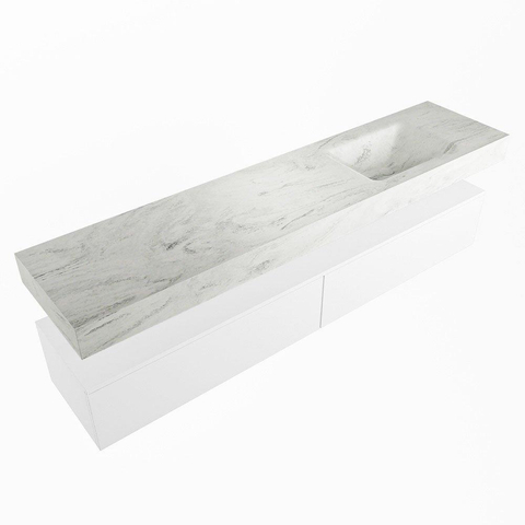 MONDIAZ ALAN - DLUX Ensemble de meuble de salle de bains - 200cm - meuble bas - Talc - 2 tiroirs - lavabo suspendu - vasque à droite - 0 trous de robinet - Opalo SW806343