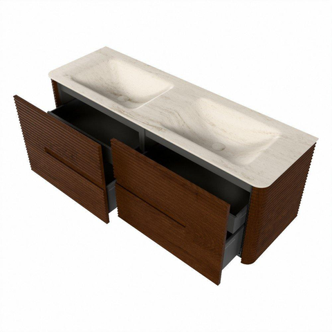 Mondiaz CIRO-DLUX Ensemble de meubles de salle de bains - 140x45x50cm - lavabo solid surface Meli - 2 vasques double - sans trous de robinet - 4 tiroirs - Ruby SW1531789