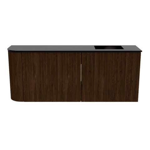 Mondiaz JOYA 101.6cm meuble de toilette - arrondi gauche couleur Walnut - Lavabo FAYE position Droite 1 trou de robinet couleur Urban. SW1421429