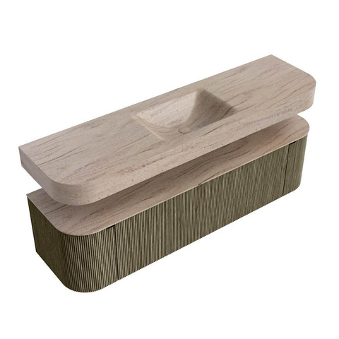 MONDIAZ THOR-DLUX Meuble de salle de bains 170cm arrondi gauche + droite couleur Shadow avec 1 tiroir et 2 portes. Vasque suspendue CLOUD Milieu sans trou de robinet couleur Saba. SW1465730