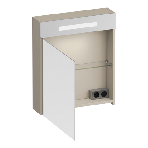 BRAUER Promise Deluxe armoire de toilette – 59 x 70 x 15 cm – LED directe en haut – ouverture à gauche – Beige mat SW1203683