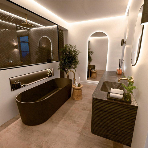 Mondiaz CIRO-DLUX Ensemble de meuble de salle de bains - 180x45x50cm - Plan vasque en solid surface Lava - 1 vasque à droite - sans trous de robinet - 4 tiroirs - Shadow SW1532520