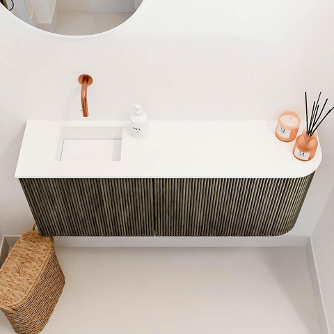Mondiaz JOYA 101.6cm meuble de toilette - arrondi droit couleur Shadow - Vasque FAYE position Gauche Sans trou de robinet couleur Talc. SW1421452